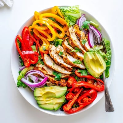 Vibrant Tex-Mex grilled chicken fajita salad featuring crisp vegetables and zesty lime dressing