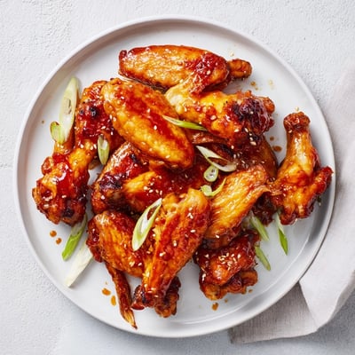 A platter of Sticky Teriyaki Baked Wings, sesame seeds and dipping sauce.